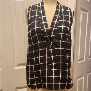 J CREW Silk Navy and White Checkered Sleeveless Top